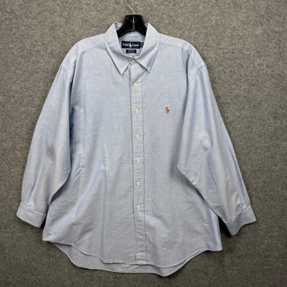 Ralph Lauren Yarmouth Mens Light Blue Cotton Oxford Button Down Shirt 17-34